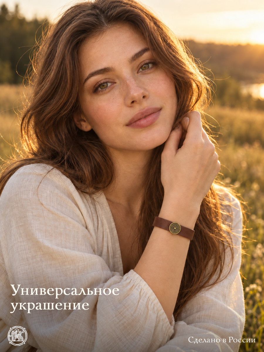 Браслет узкий с круглым шармом «Пашня»