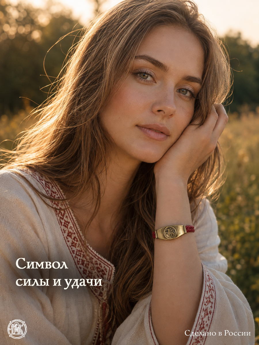 Кожаный плетеный браслет с шармом «Суздальский лев»